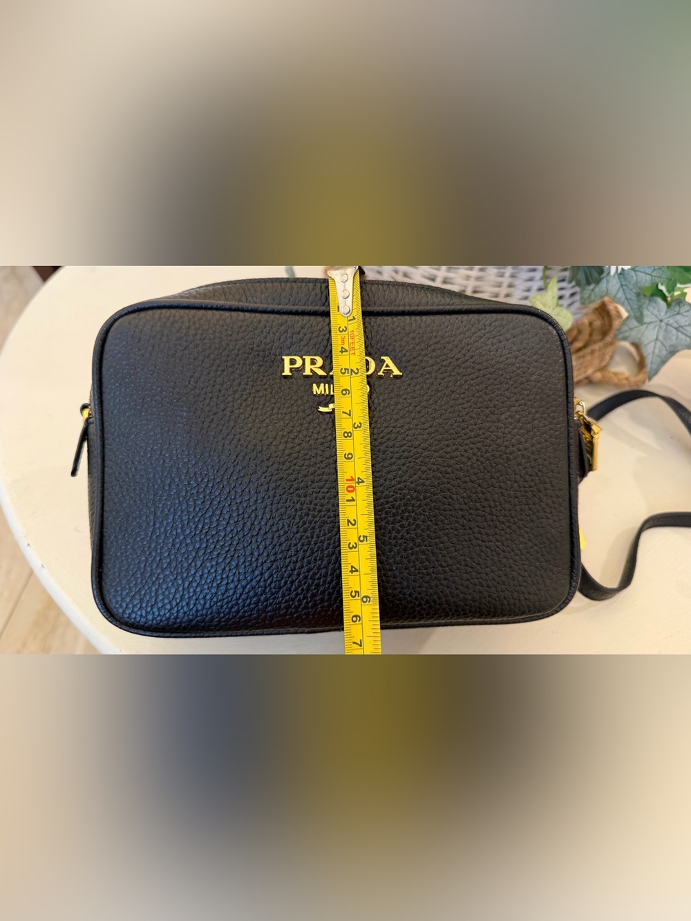 Black Pebbled Leather Shoulder/Crossbody Bag with Gold Logo